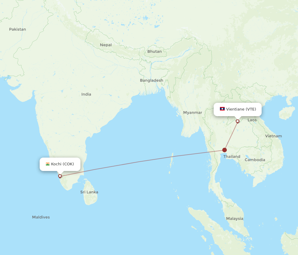VTE-COK flight routes