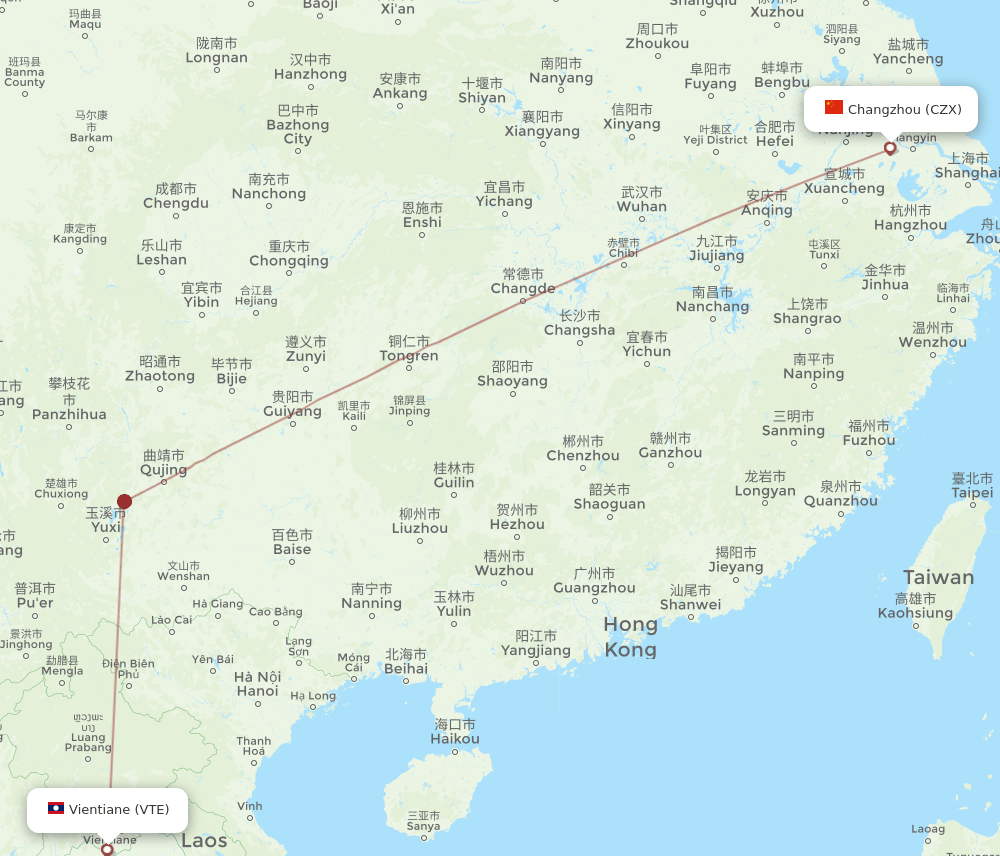 VTE-CZX flight routes