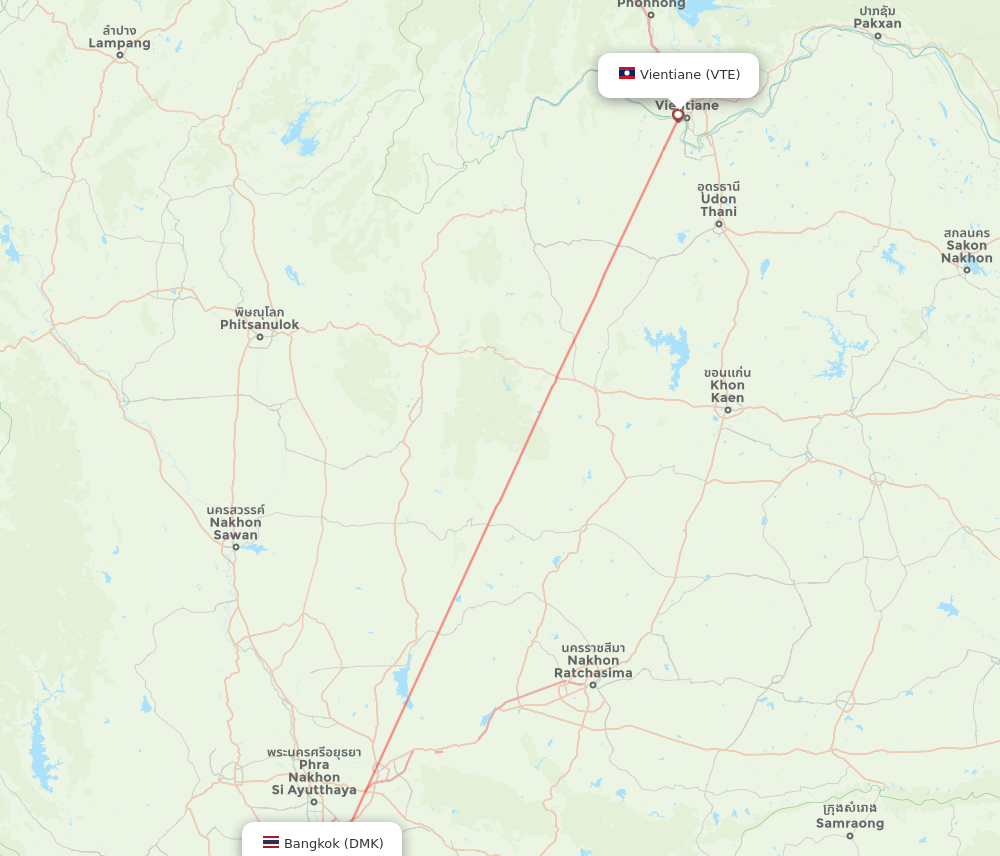 Vientiane - Bangkok route map and flight paths