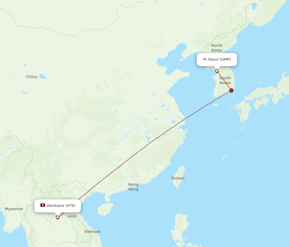 Seoul - Vientiane route map and flight paths