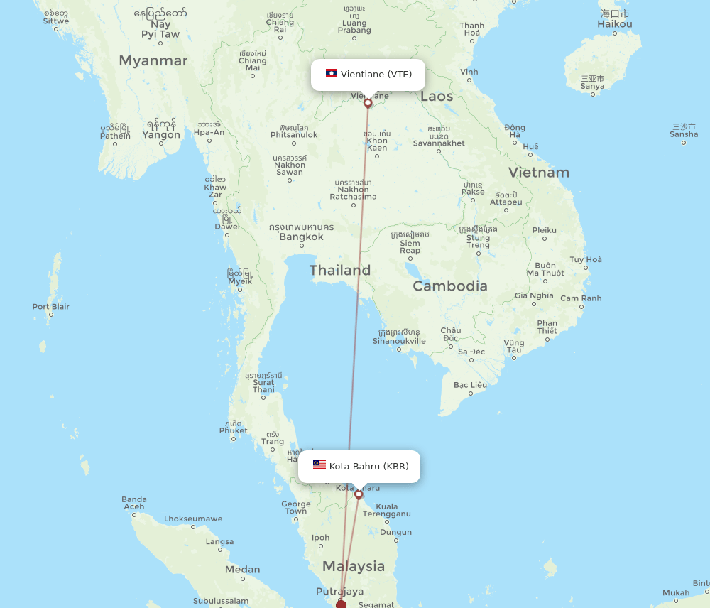 VTE to KBR flights and routes map