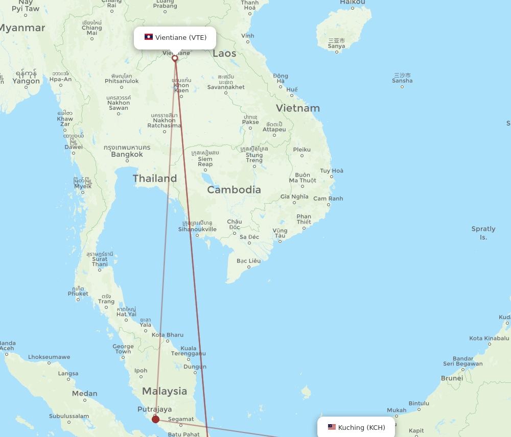 VTE-KCH flight routes