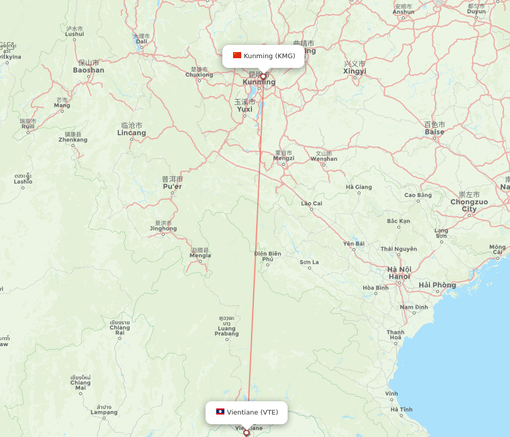 VTE-KMG flight routes