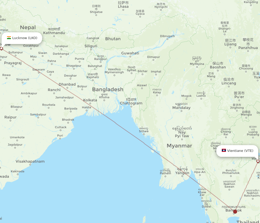 VTE-LKO flight routes