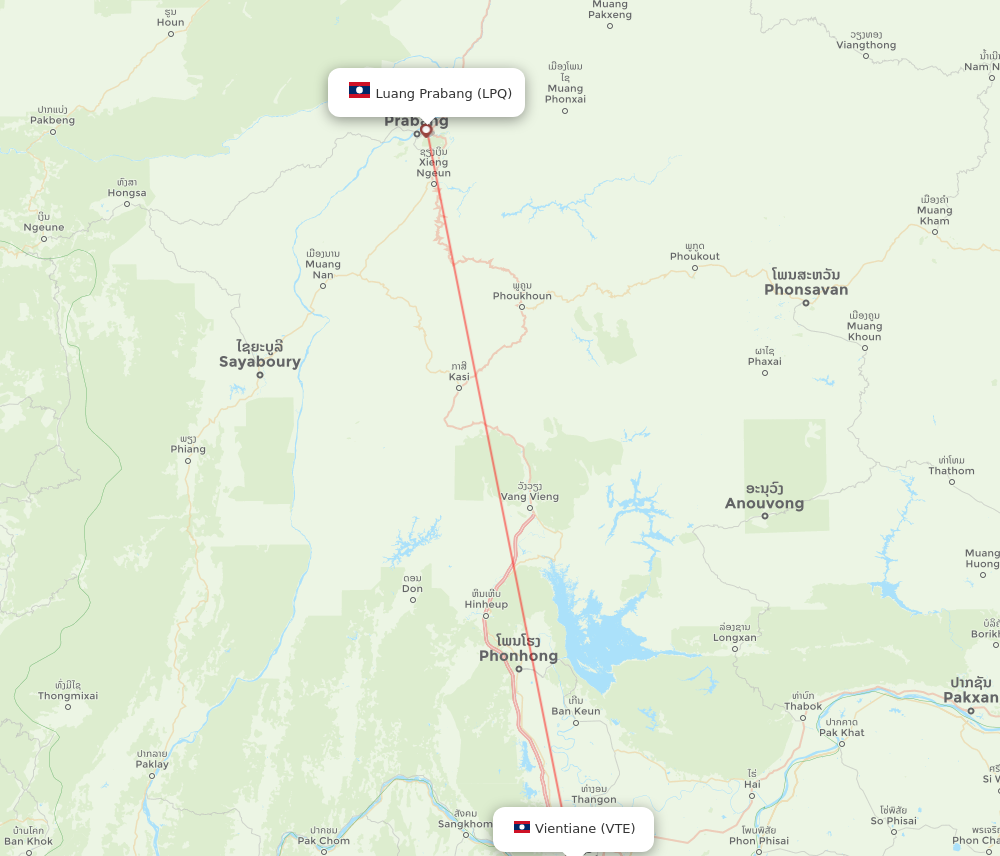 VTE to LPQ flights and routes map