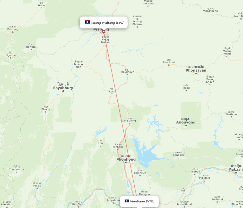 Vientiane - Luang Prabang route map and flight paths