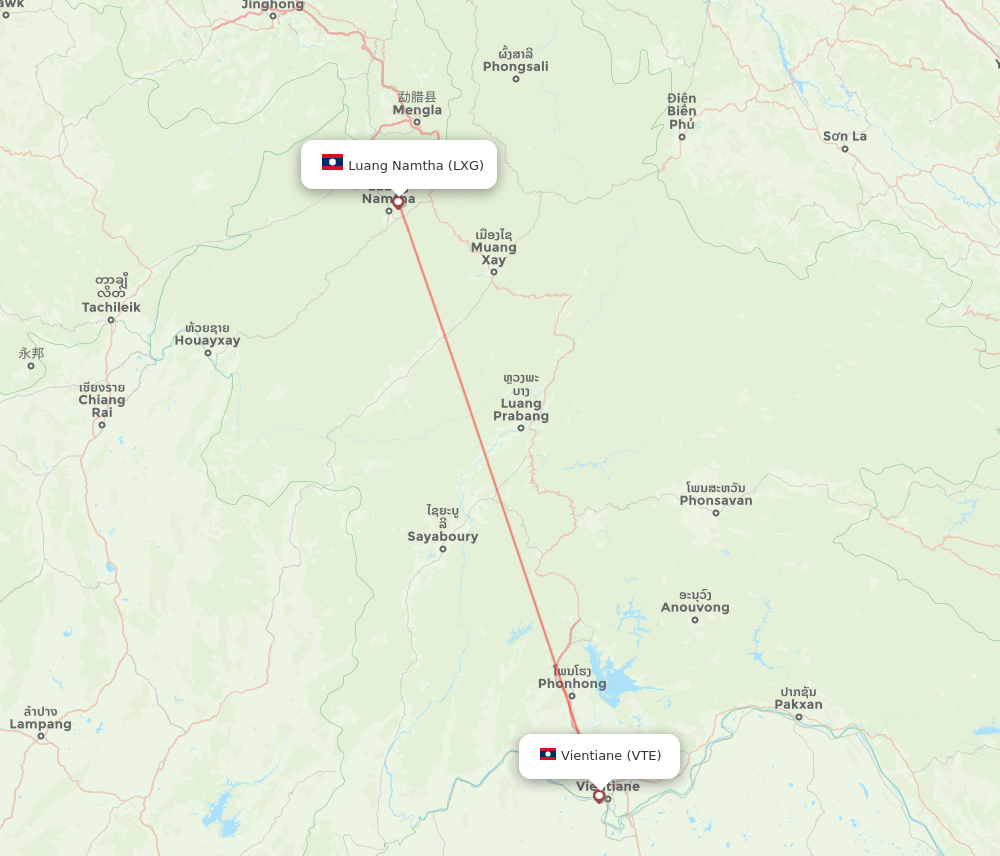 Vientiane - Luang Namtha route map and flight paths
