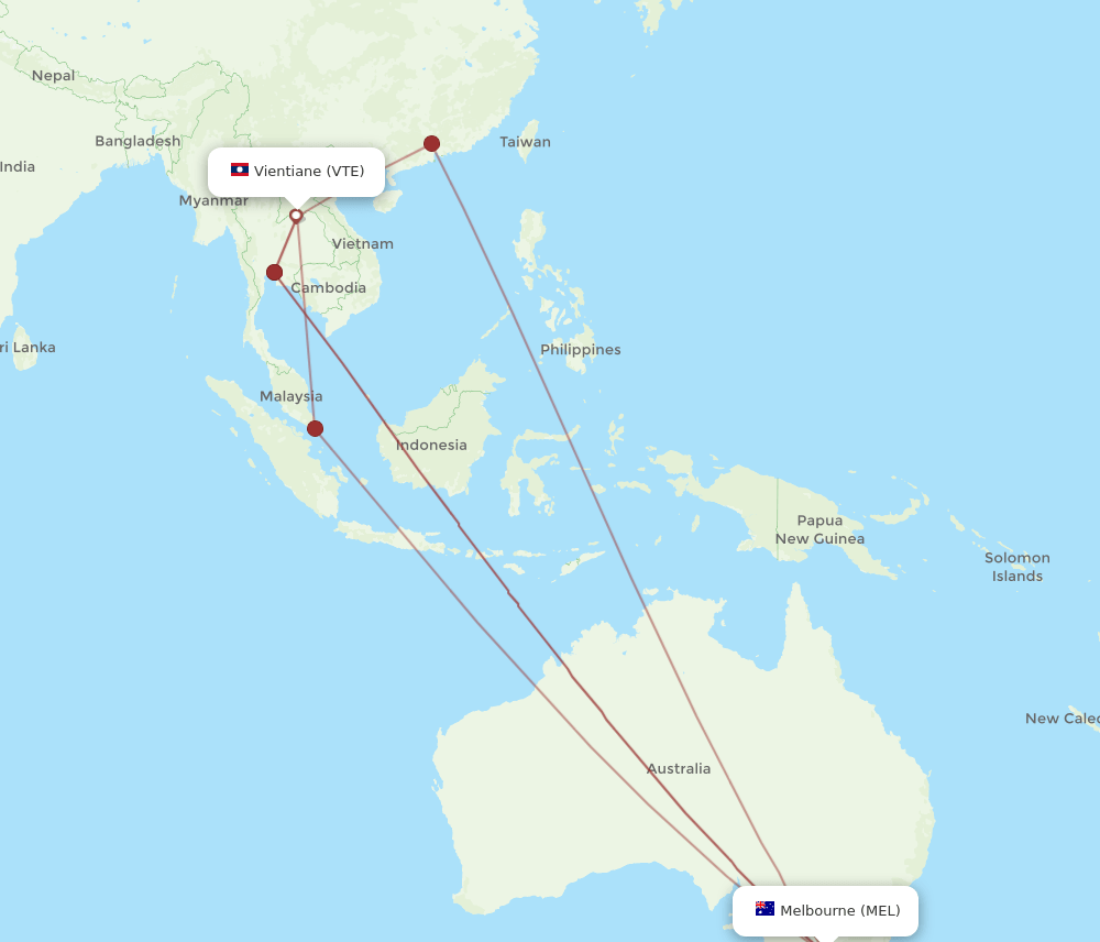 VTE to MEL flights and routes map