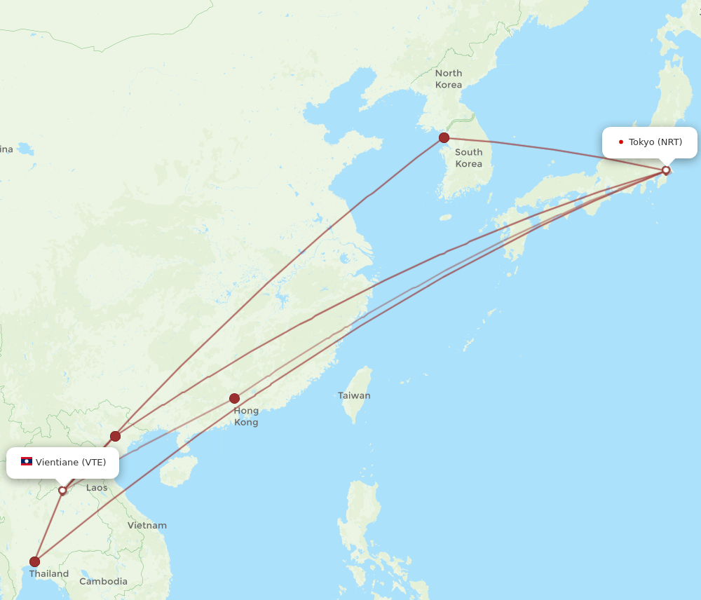 VTE-NRT flight routes