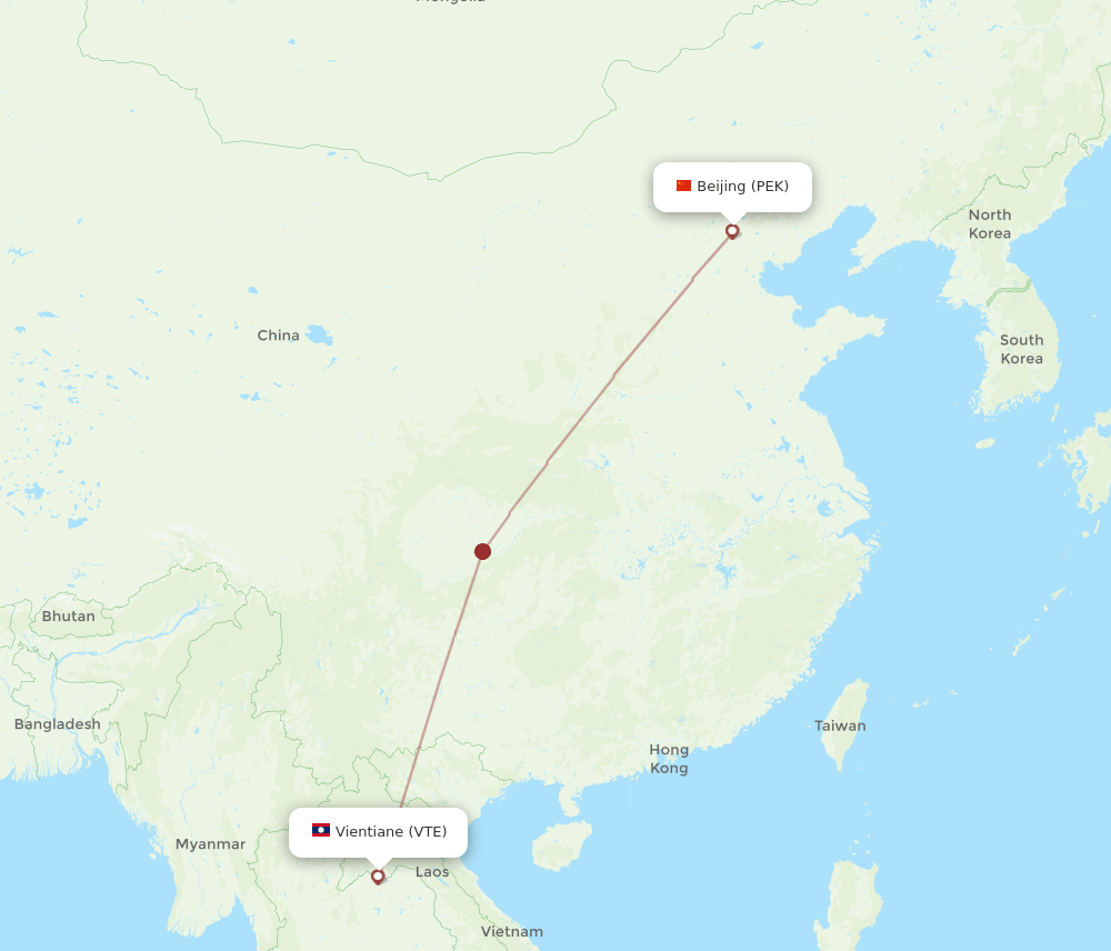 VTE-PEK flight routes