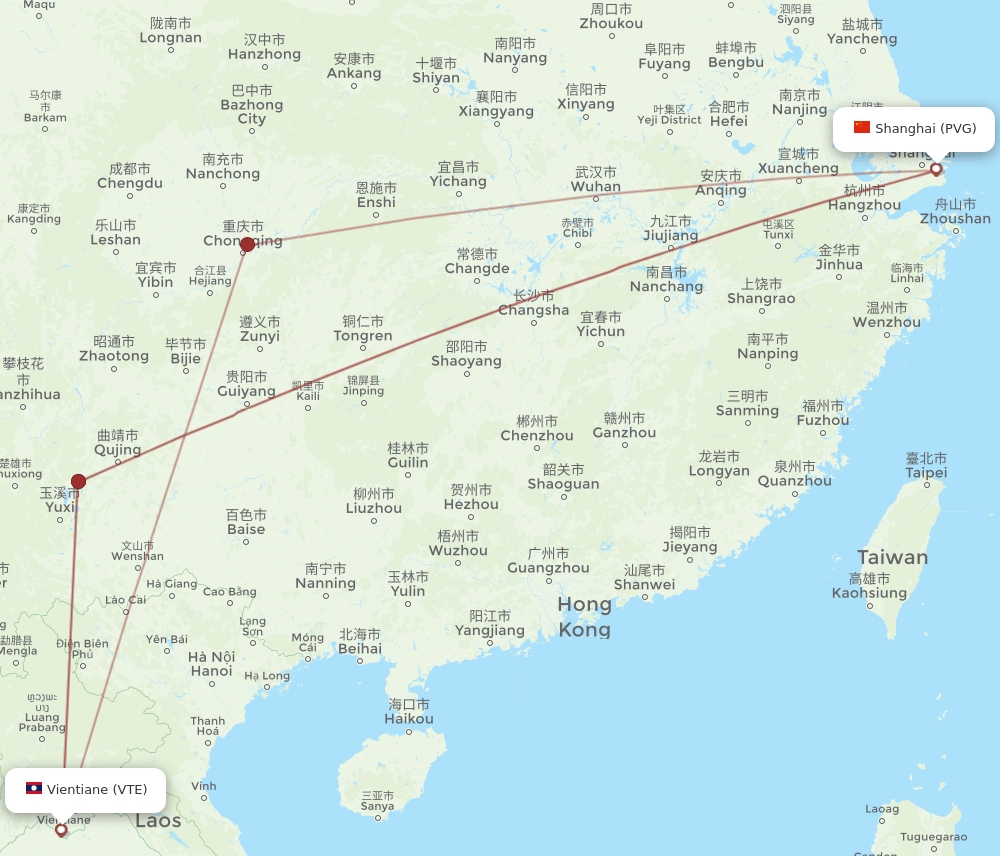 VTE-PVG flight routes