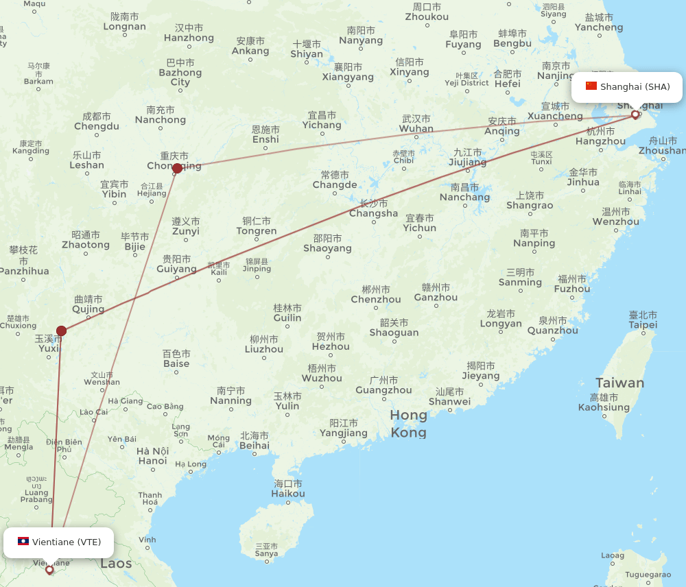 VTE to SHA flights and routes map