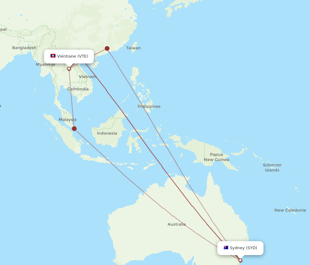 VTE-SYD flight routes
