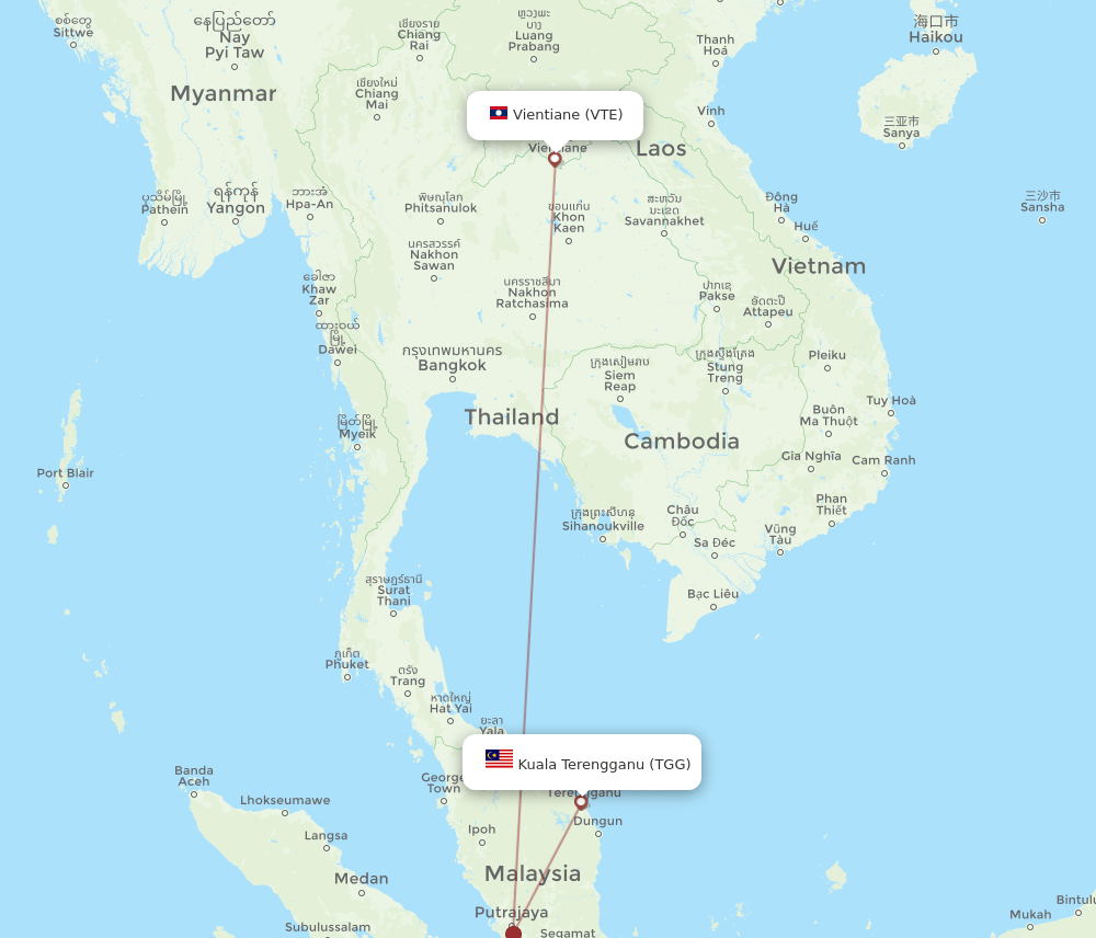 VTE-TGG flight routes