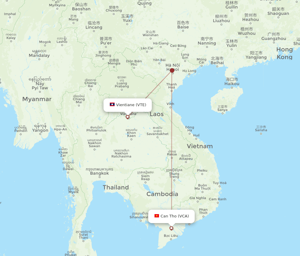 VTE-VCA flight routes