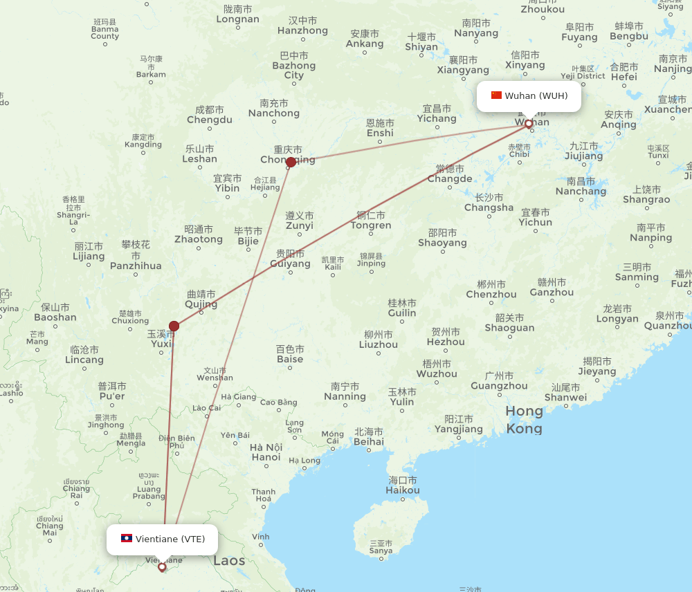 VTE-WUH flight routes