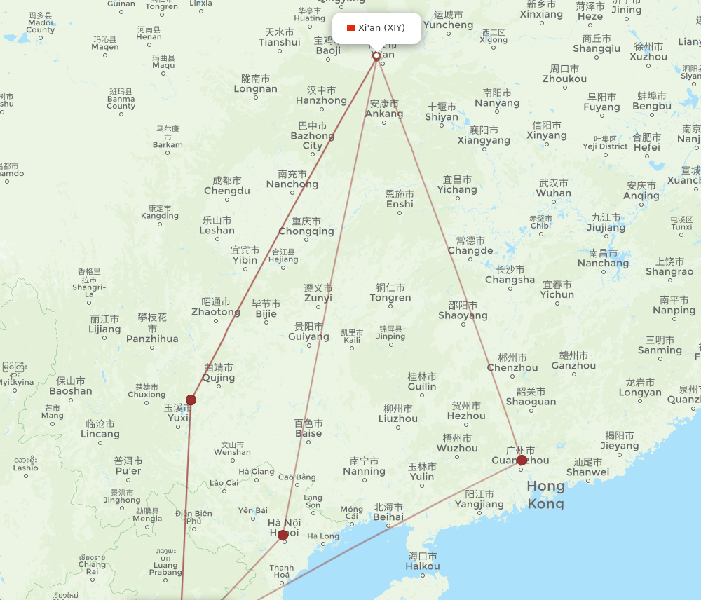 VTE-XIY flight routes