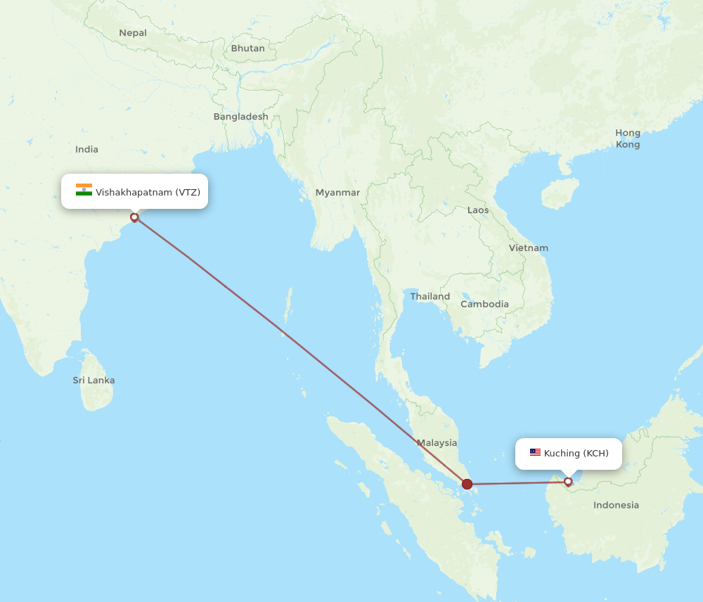 VTZ to KCH flights and routes map