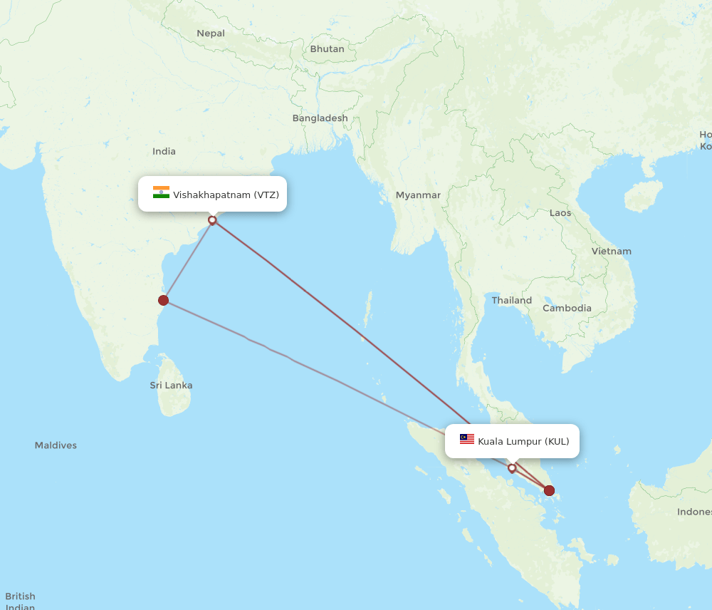 VTZ to KUL flights and routes map