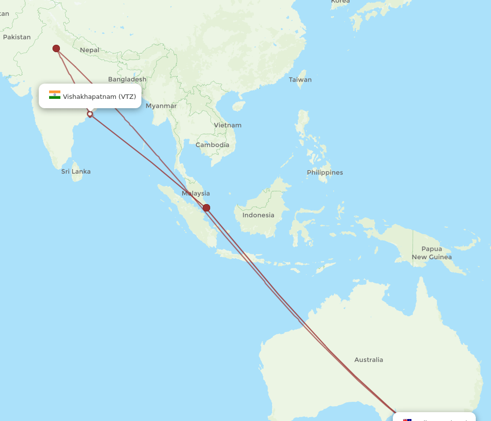 VTZ to MEL flights and routes map