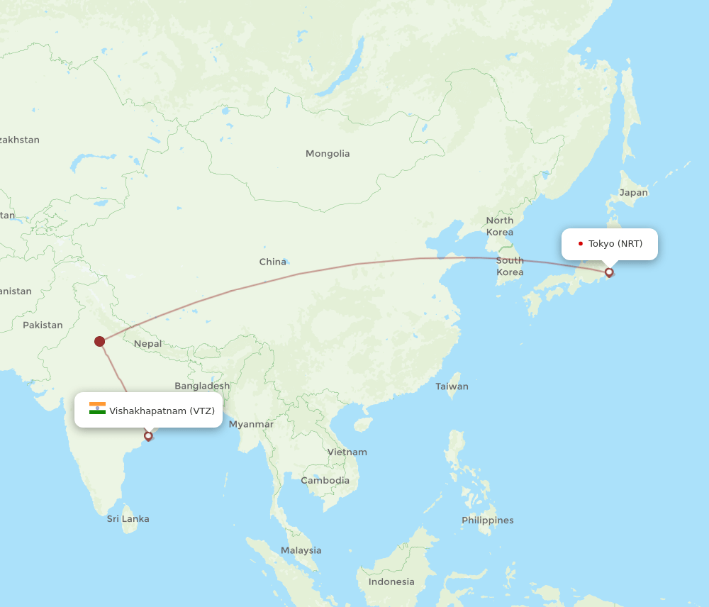 VTZ-NRT flight routes