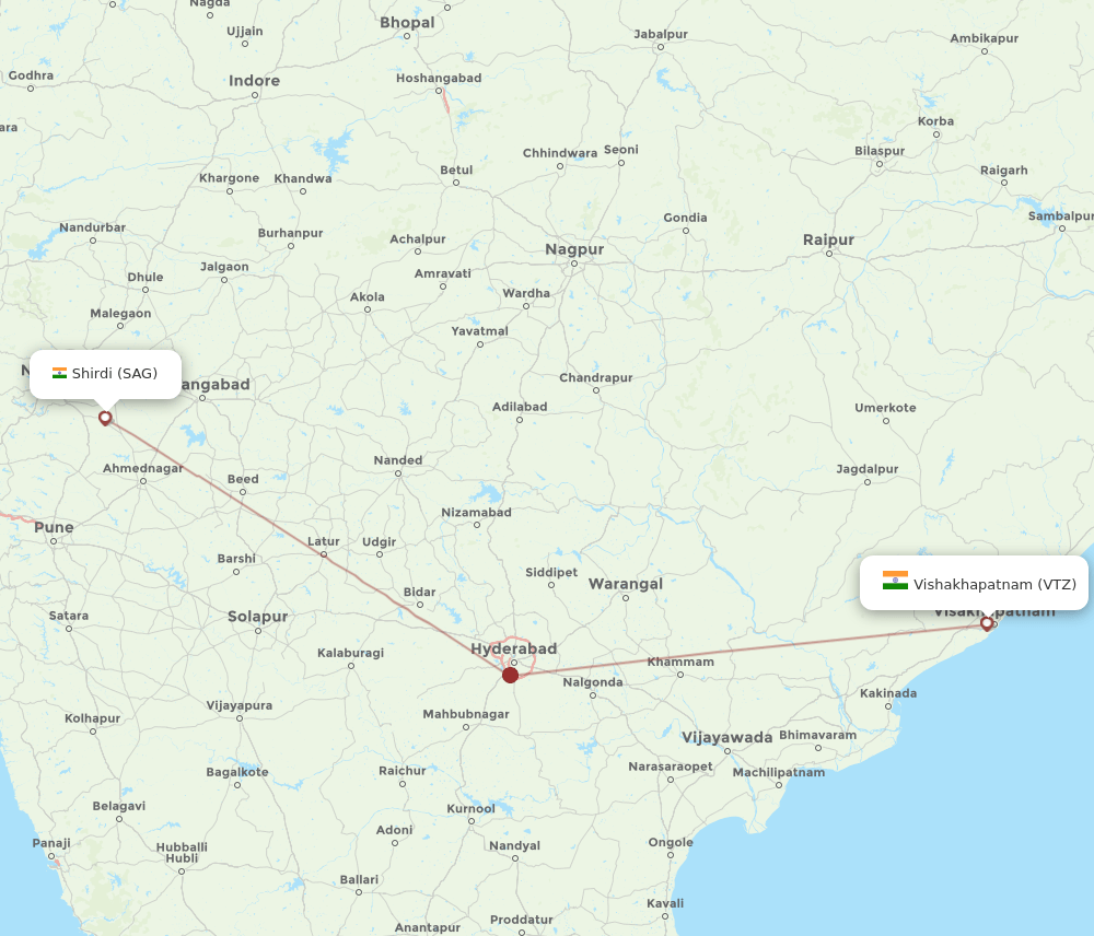 VTZ to SAG flights and routes map