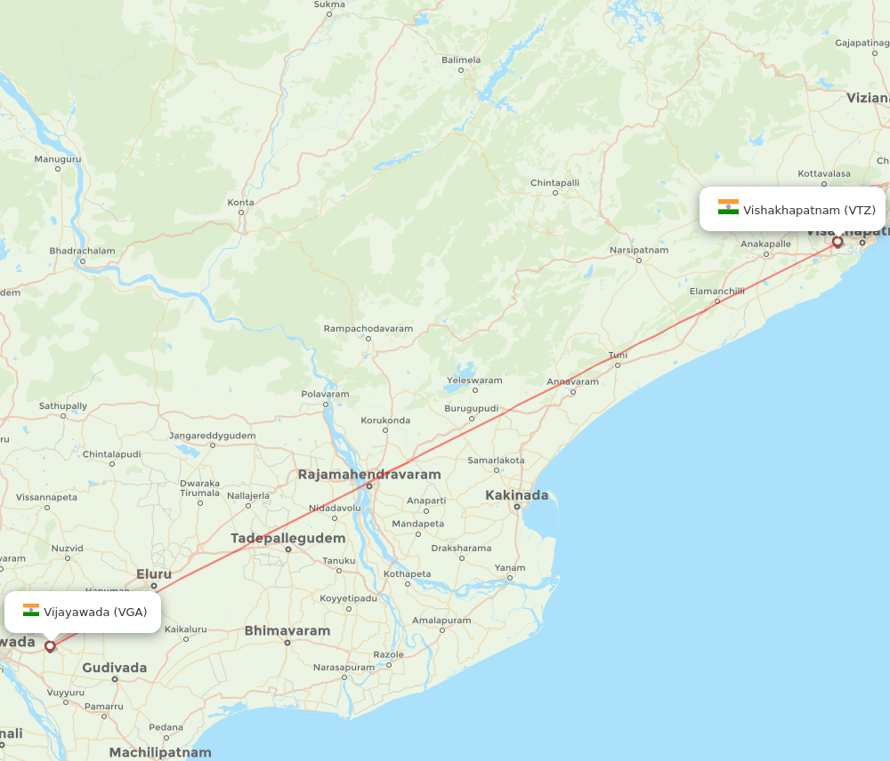 Vishakhapatnam - Vijayawada route map and flight paths