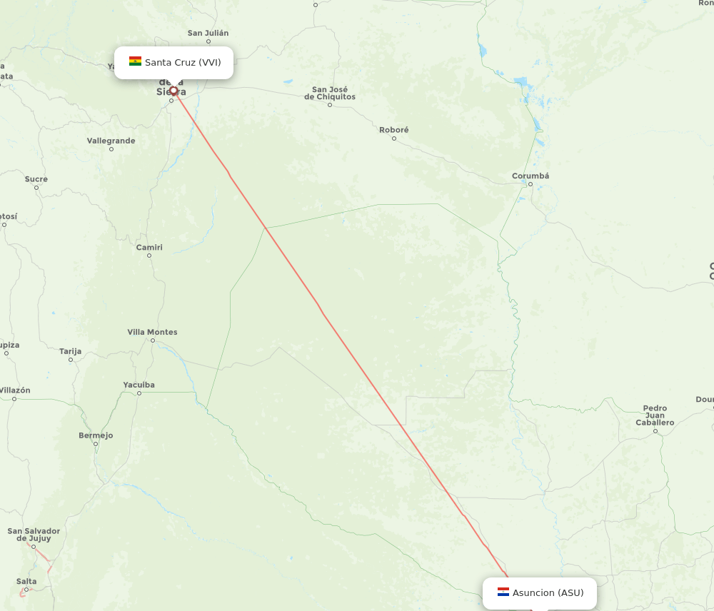 VVI to ASU flights and routes map