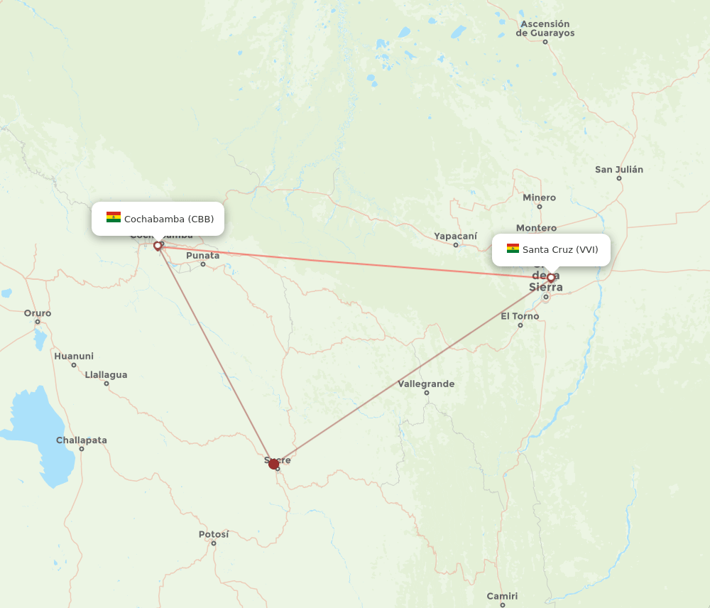 VVI to CBB flights and routes map