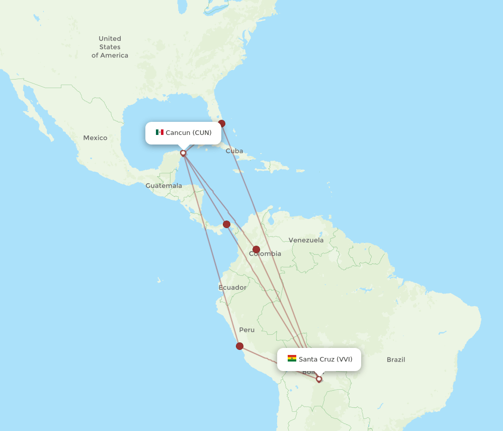 VVI-CUN flight routes