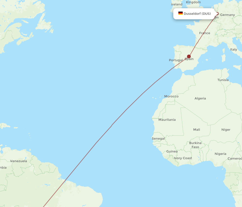 VVI-DUS flight routes