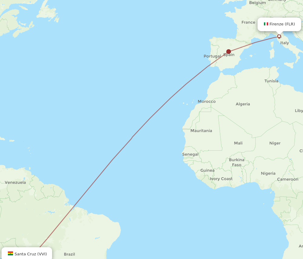 Florence - Santa Cruz route map and flight paths