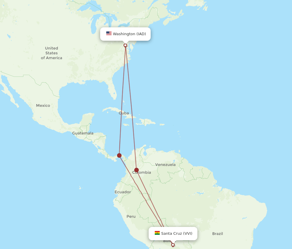 VVI to IAD flights and routes map