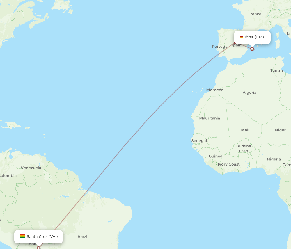 VVI to IBZ flights and routes map