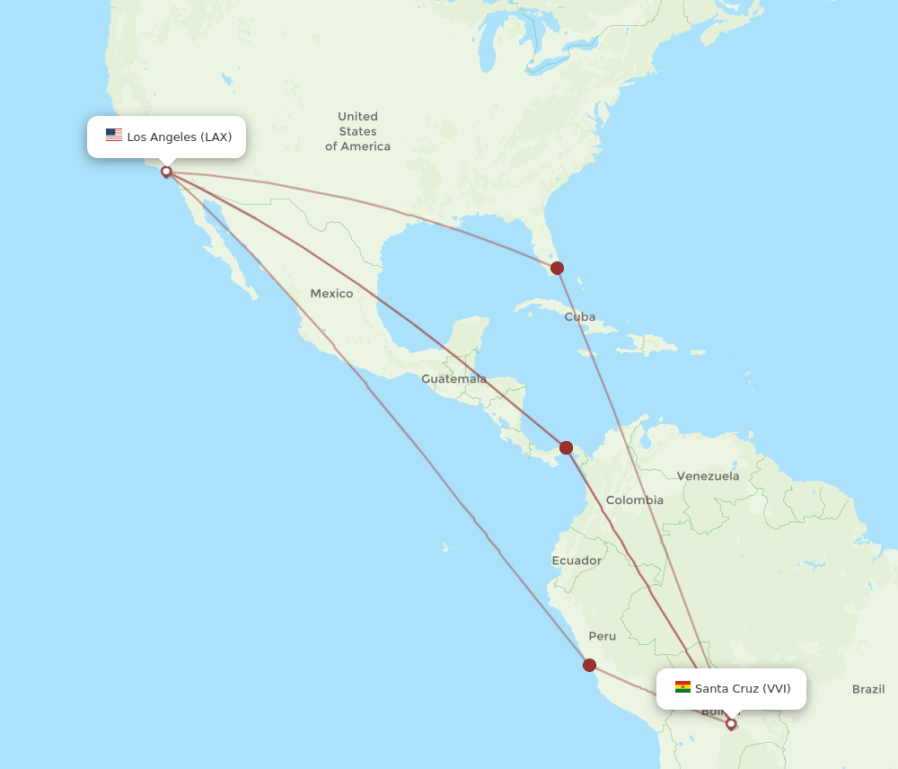 VVI to LAX flights and routes map