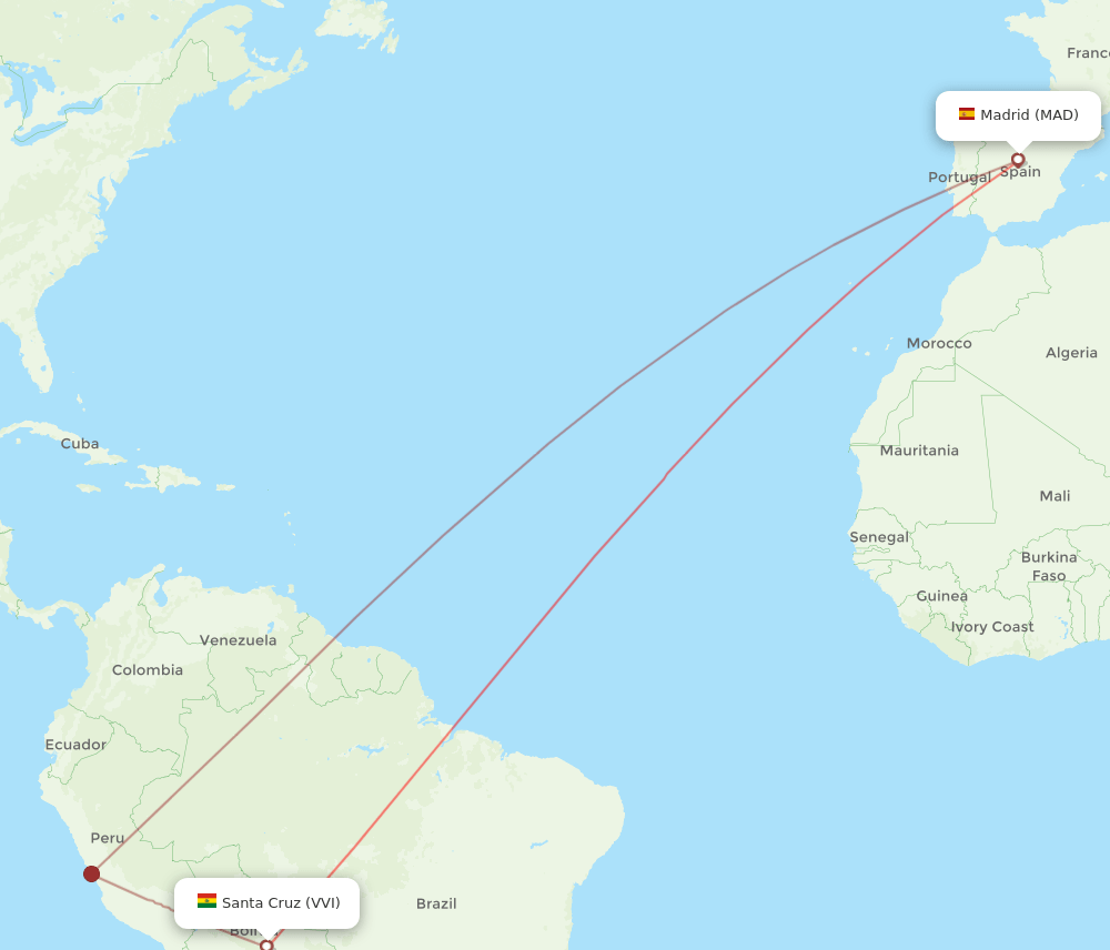 VVI to MAD flights and routes map