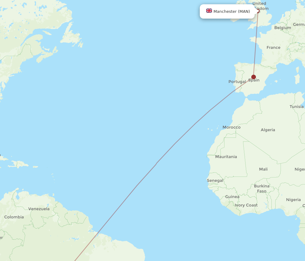 VVI-MAN flight routes