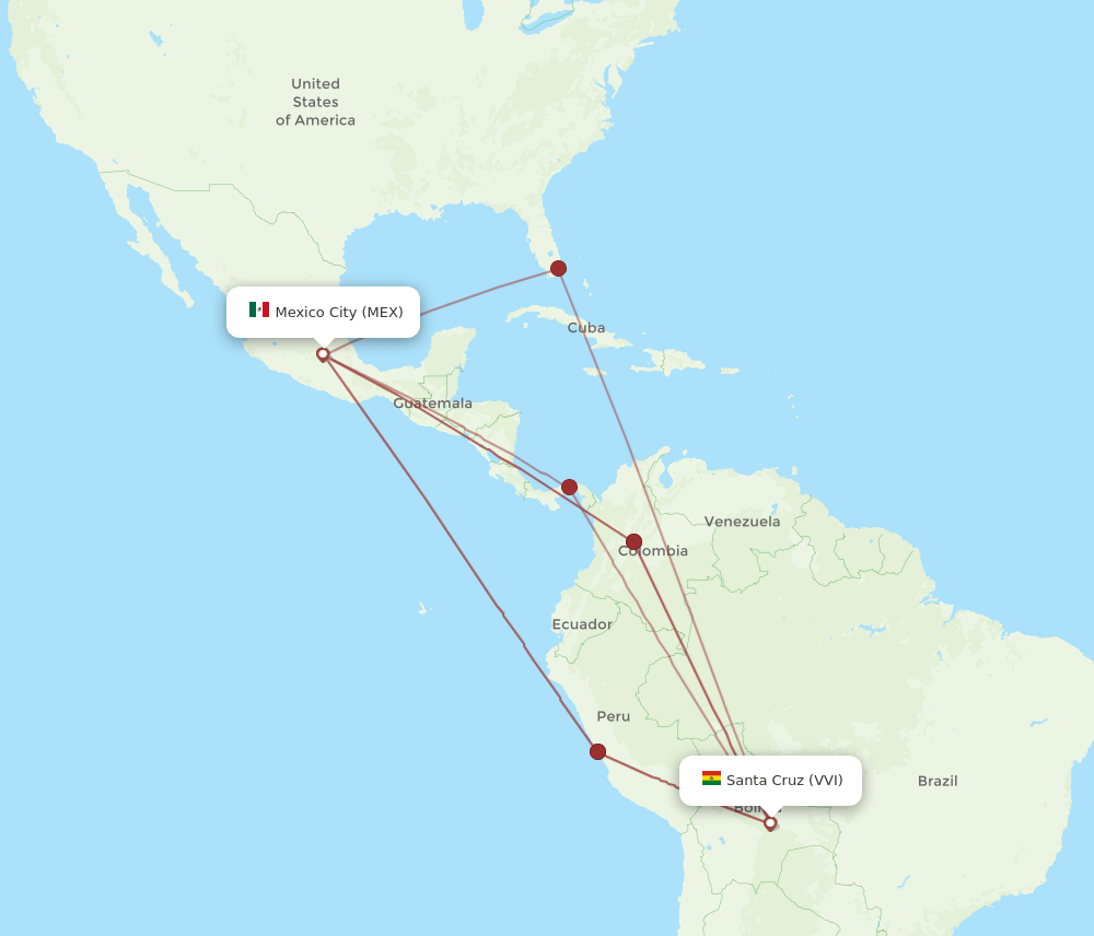 VVI to MEX flights and routes map