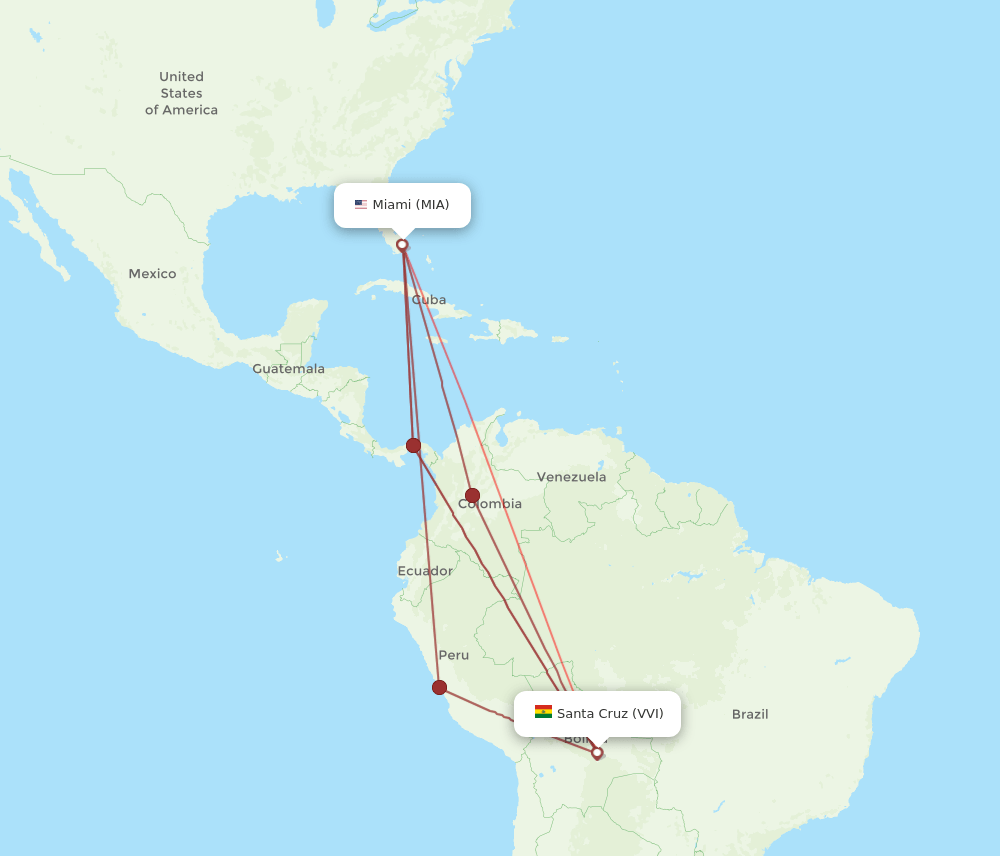 VVI to MIA flights and routes map