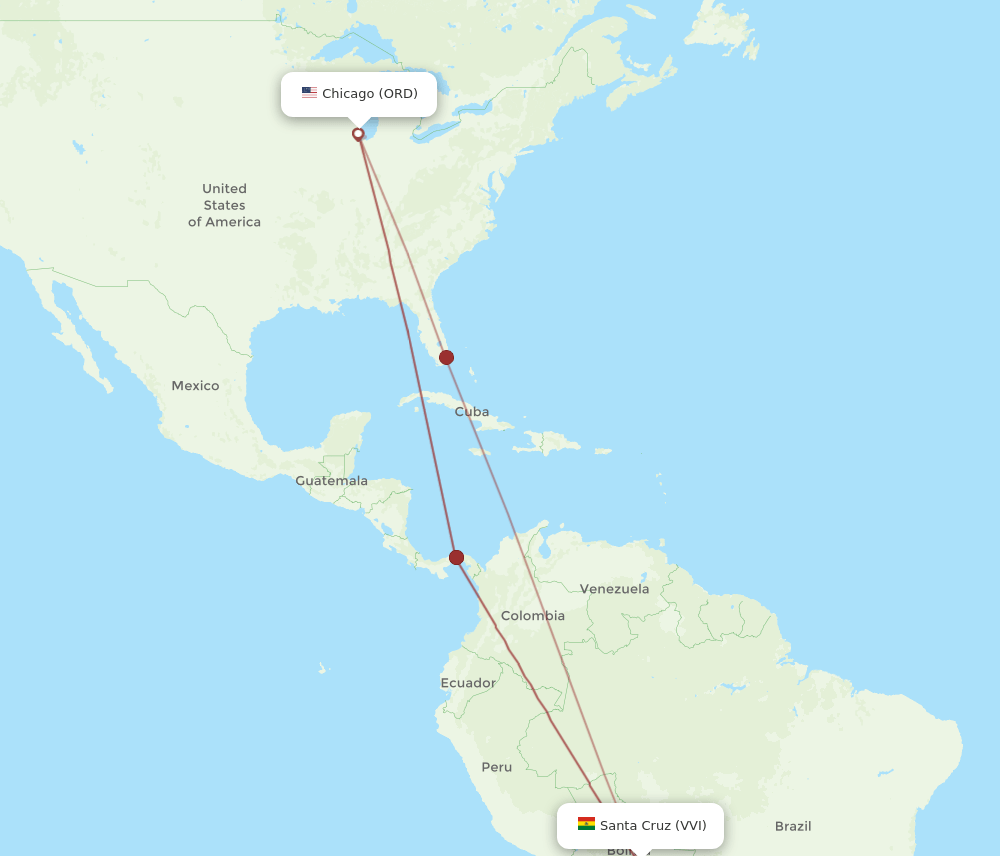 VVI-ORD flight routes