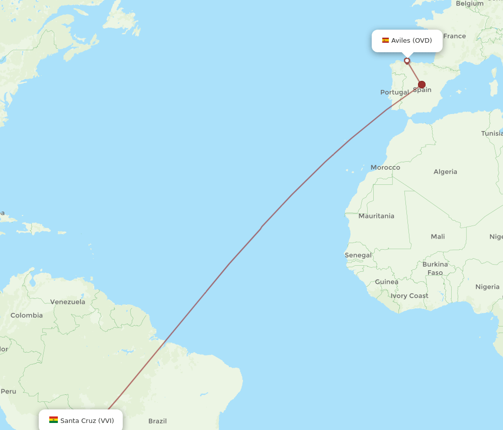 VVI to OVD flights and routes map
