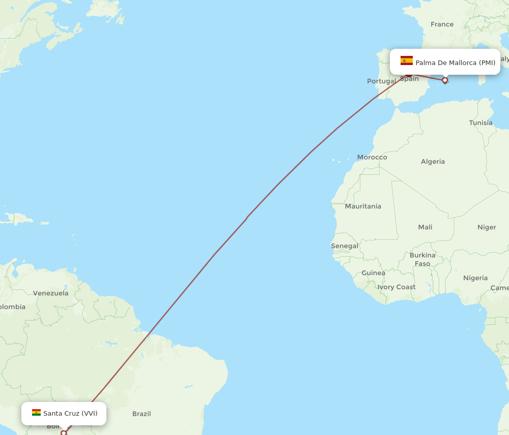 VVI to PMI flights and routes map