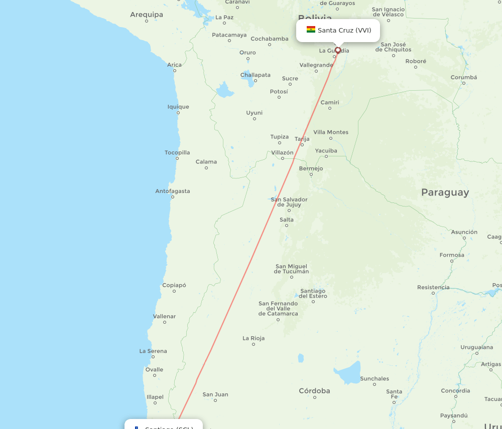 Santa Cruz - Santiago route map and flight paths
