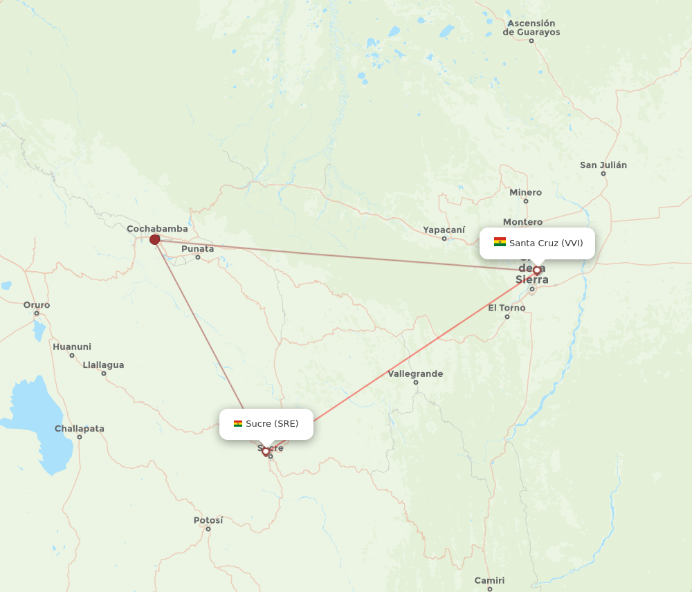 VVI to SRE flights and routes map