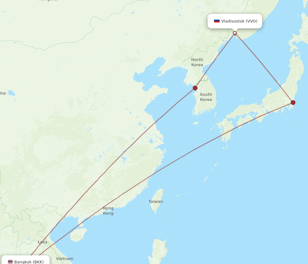 VVO to BKK flights and routes map