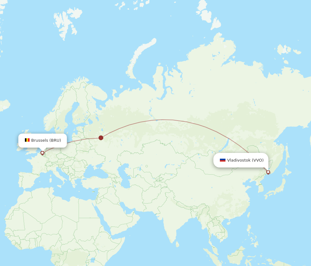 Brussels - Vladivostok route map and flight paths