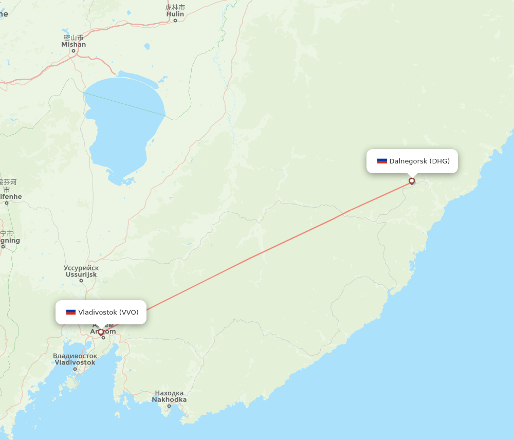 Vladivostok - Dalnegorsk route map and flight paths