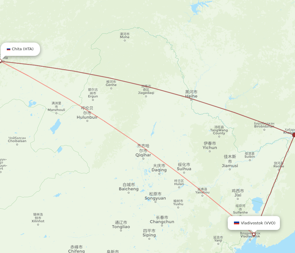 Vladivostok - Chita route map and flight paths