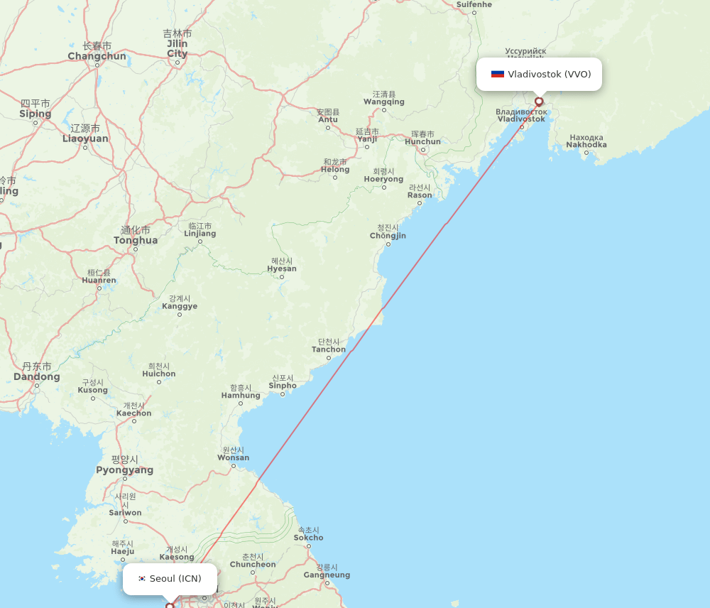 VVO to ICN flights and routes map