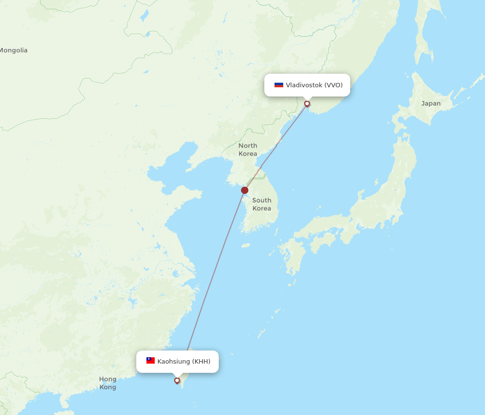 Kaohsiung - Vladivostok route map and flight paths